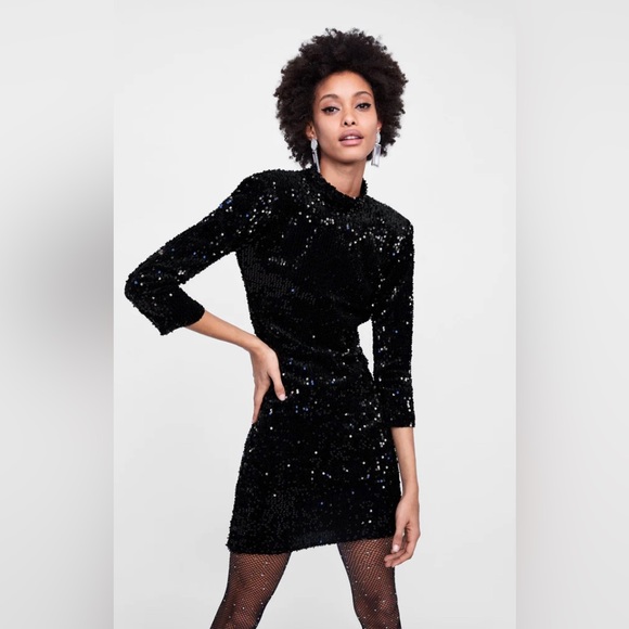 🎁ZARA Blogger Black Sequin Cut Out Mini Dreas - Picture 2 of 9